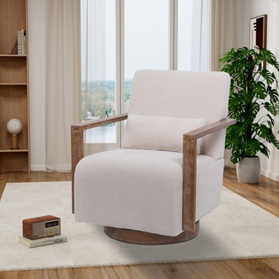 30.31"W Modern Swivel Upholstered Accent Chair with Solid Wood Armrests, 360 Degrees Lounge Reading Chair, 4Q- ModernLuxe
