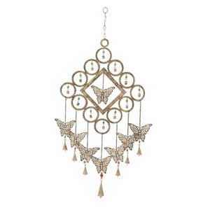36" Iron Eclectic Butterfly Windchime Brass/Orange/Green - Olivia & May: Decorative Garden Accent, No Choking Hazard - 1 of 4