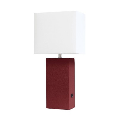 Modern Leather Table Lamp with USB and Fabric Shade Red - Elegant Designs