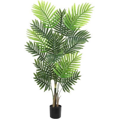 4ft Artificial Palm Tree, Fake Palm Trees with Planter, Faux Palm Plants for Home Office Living Room Decor