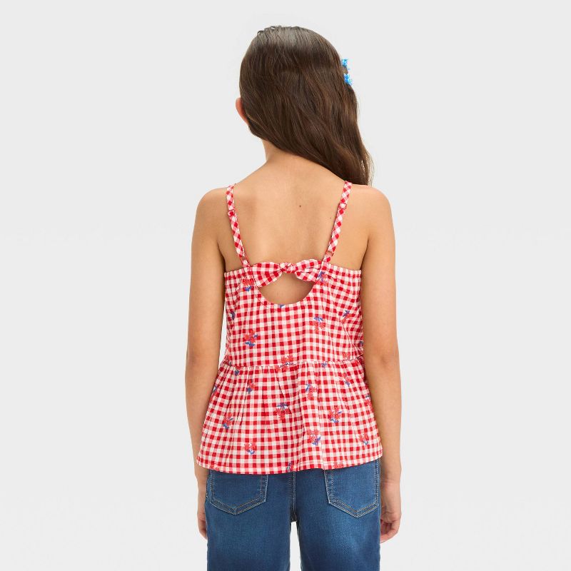 Girls&#39; Gingham Embroidered Floral Americana Peplum Tank Top - Cat &#38; Jack&#8482; Red, 4 of 7
