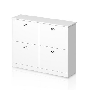 ChicFurnit Shoe Racks 4 Flip Drawers Shoe Cabinet Flip Drawer Storage Dust Protected Freestanding Cabinet for Entryway, White, 40.3"*30.9"*9.4" - 1 of 4