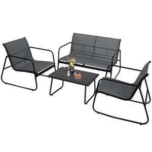4 Pieces Patio Furniture Set for Outdoor with Loveseat and 2 Textilene Fabric Chairs a Glass Coffee Table - 1 of 4