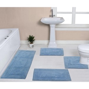 Set of 4 Classy Bathmat Collection Blue Cotton Tufted Bath Rug - Home Weavers - 1 of 4