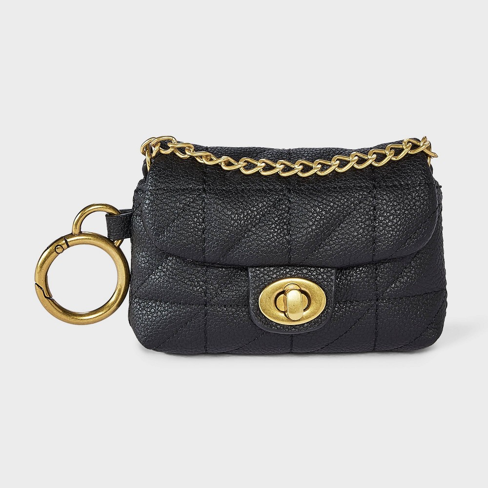 Quilted Turn Lock Clip On Pouch Bag Charm - A New Day™ Black