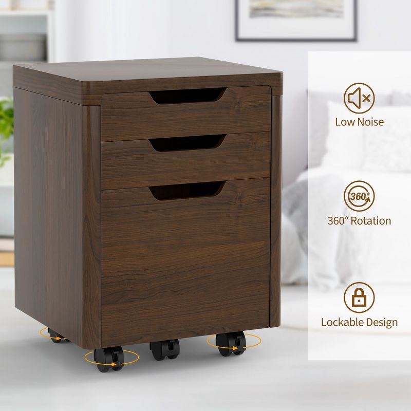 Costway 3 Drawer Rolling File Cabinet w/ Wheels Vertical Printer Stand Walnut, 5 of 11