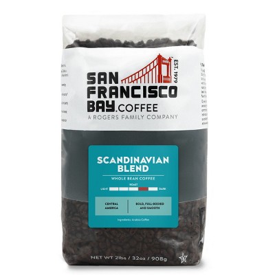 San Francisco Bay Coffee, Scandinavian Blend, 2lb (32oz) Whole Bean Coffee