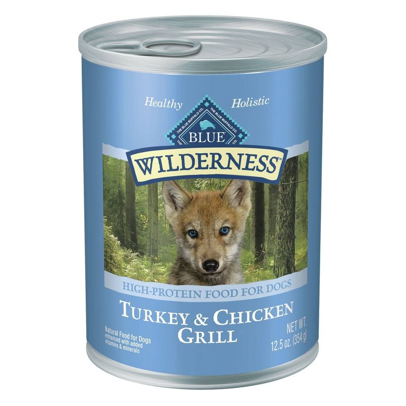Blue Buffalo Wilderness High Protein Natural Puppy Wet Dog Food Turkey &#38; Chicken Grill - 12.5oz, 1 of 7