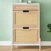 Rattan Shoe Storage Cabinet with 2 Flip Drawers, Farmhouse Narrow Shoe Organizer with a Slide-Out Drawer - 4 of 4
