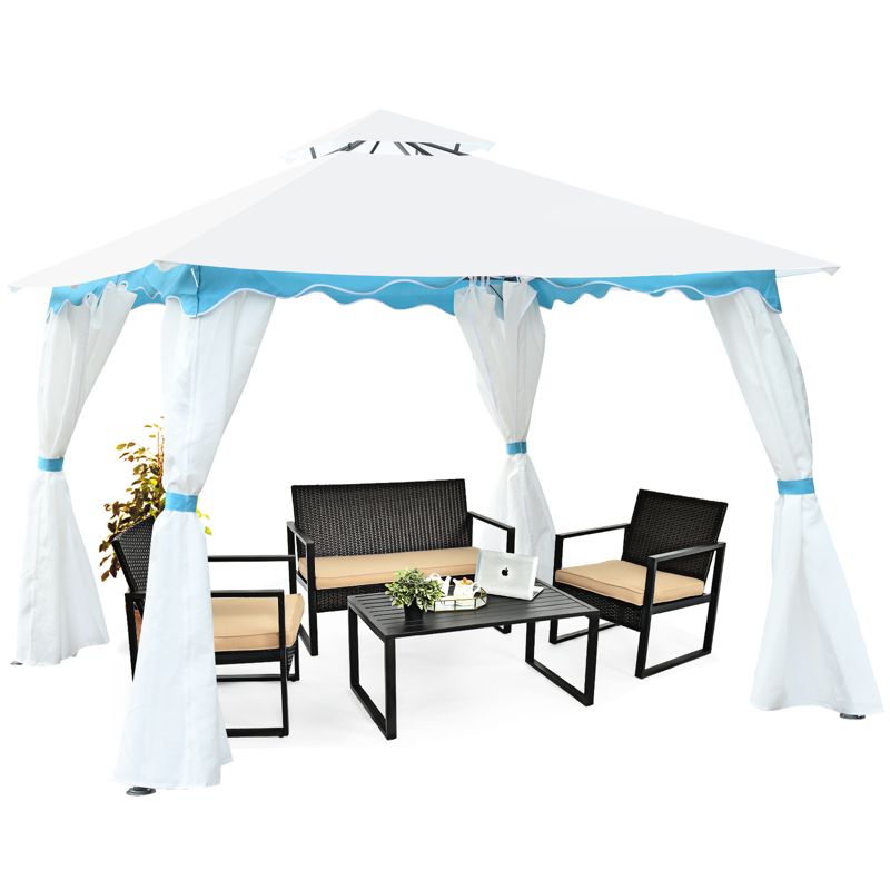 Tangkula 2 Tier 10'x10'Patio Steel Gazebo Outdoor Canopy Tent Steel Frame Shelter Awning W/Side Walls for Patio Yard Garden, 4 of 10