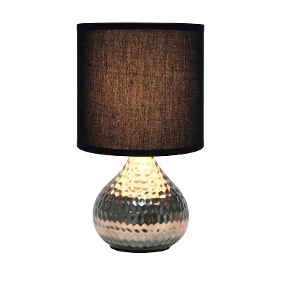 Silver Hammered Metal Table Lamp with Black Fabric Shade