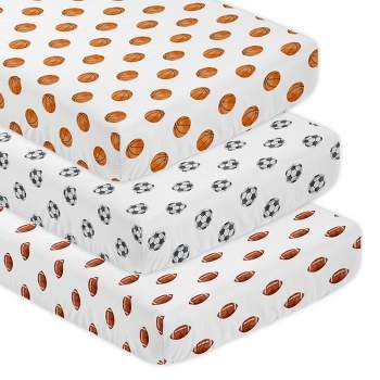 Sweet Jojo Designs Boy Fitted Crib Sheets Watercolor Sports Theme Brown Orange Black and White 3pc
