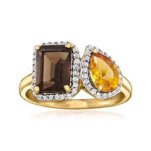 Ross-Simons 1.80 Carat Smoky Quartz and .70 Carat Citrine Toi Et Moi Ring With .20 ct. t.w. White Topaz in 18kt Gold Over Sterling - 1 of 4