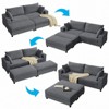Mjkone 86 "W  Double Chaise Lounges Sofa Sleeper Chair,Corduroy Upholstered Modular Loveseat Sofa with Ottoman,Grey - 4 of 4