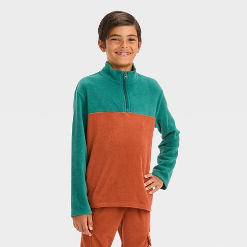 Boys' Fleece Mock Neck Zip-Up Sweatshirt - Cat & Jack™ Green L