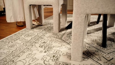 Ivory and Silver Medallion Synthetic Runner Rug