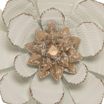 8.75 x 8.75 inch White and Brown Metal Layered Flower Wall Sculpture