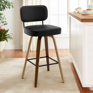 Bekrvio 26"/29" Mid-Century Modern Swivel Bar Stools Set of 1/2/3/4- Faux Leather Upholstered with Back and Bent Wood Legs,Ideal for Kitchen Island - 1 of 4