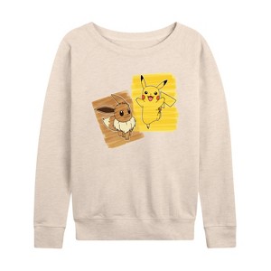 Women's - Pokémon - Pika Eevee Marker Lightweight French Terry Wide Neck Long Sleeve Graphic Shirt - 1 of 4