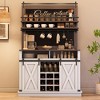 Coffee Bar Cabinet, Farmhouse Buffet Cabinet with Storage, 75" Tall Bar Cabinet Kitchen Buffet Sideboard with Sliding Barn Door, Coffee Hutch Cabinet - 2 of 4