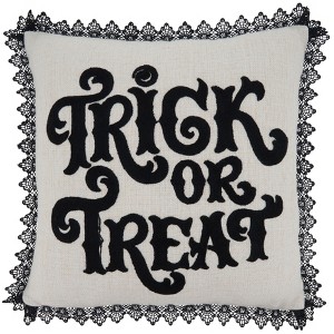 Saro Lifestyle Trick Or Treat Pillow - Down Filled, 16" Square, Natural - 1 of 3