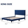 King Size Upholstered Bed Frame with Linen Fabric and Wooden Platform Base Blue - 2 of 4