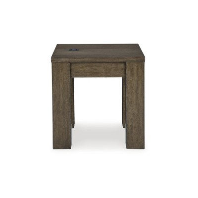 Brown Square Wood End Table with Wireless Charging