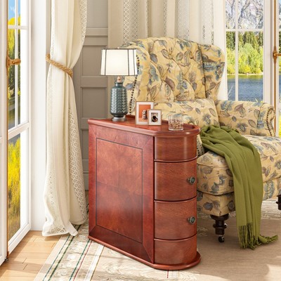Wood End Table with 2 Drawers Sofa Side Table, No Assembly Required Vintage Slim Nightstand Bedside Table for Bedroom