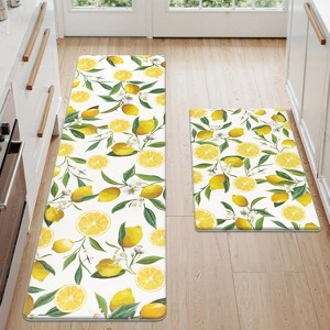 HEBE Anti Fatigue Kitchen Mats Set of 2 Non Slip Lemon Theme