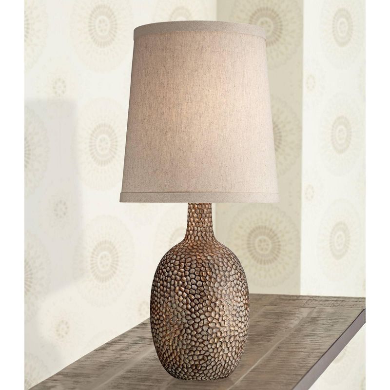 360 Lighting Chalane Rustic Accent Table Lamp 23 1/2" High Antique Bronze Hammered Texture Natural Beige Linen Shade for Bedroom Living Room Bedside, 2 of 7