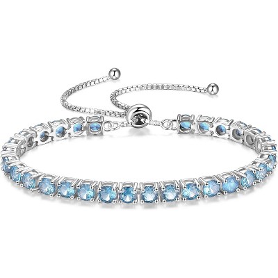 Sterling Silver Tennis Bracelet with Birthstone, Adjustable Bolo Chain Fine Jewelry, Anniversary Birthday Gift for Women