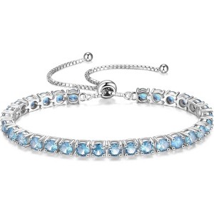 Sterling Silver Tennis Bracelet with Birthstone, Adjustable Bolo Chain Fine Jewelry, Anniversary Birthday Gift for Women - 1 of 4