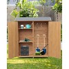 Outdoor Wooden Storage Cabinet with Waterproof Roof, Double Doors, Adjustable Shelving for Garden, Garage, Yard Organization - Green - 2 of 4