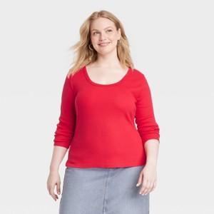 Women's Long Sleeve Rib Scoop Neck T-Shirt - Universal Thread™ - 1 of 3