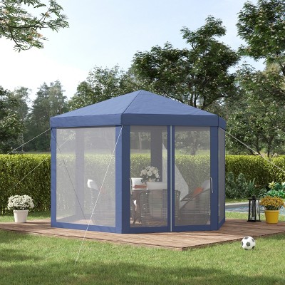 Blue Hexagon Outdoor Canopy Tent with Mesh Walls