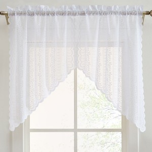 HLC.ME Sophia Floral Rod Pocket Lace Short Cafe Swags for Small Windows, Kitchens, and Basements - Set of 2 - 1 of 4
