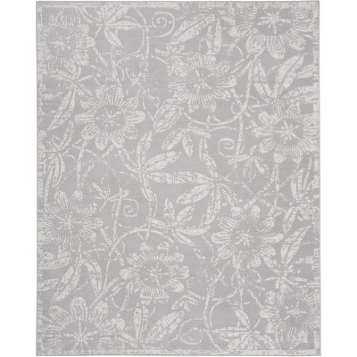 Charming Gray Floral Synthetic 8'4" x 11'6" Area Rug