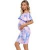 One Shoulder Lotus Leaf Pregnant Women Sleeveless Knee-Length Dress Tie-Dye - 2 of 2