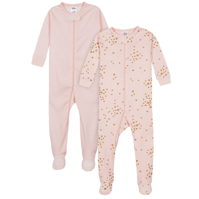 Gerber Baby & Toddler Girls Snug Fit Footed Cotton Pajamas, 2-Pack, 1 of 10