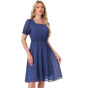 Allegra K Women's Square Neck Metallic Stars Ruffle A-Line Stretch Waist Midi Dress - 1 of 4