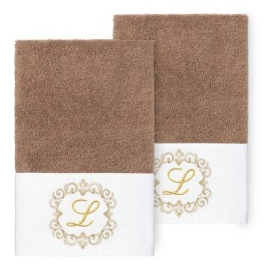 Linum Home Textiles 100% Turkish Cotton MONICA Gold Thread 2PC Embellished Hand Towel Set - 1 of 3
