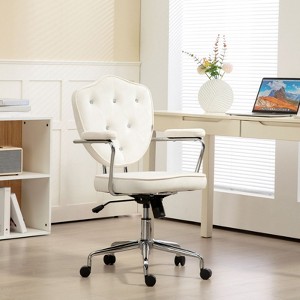 SKRAN Cute Home Office Chair, Computer Desk Chair with Button Tufted Teddy Bear Fleece, Swivel Vanity Chair for Home Office - 1 of 4
