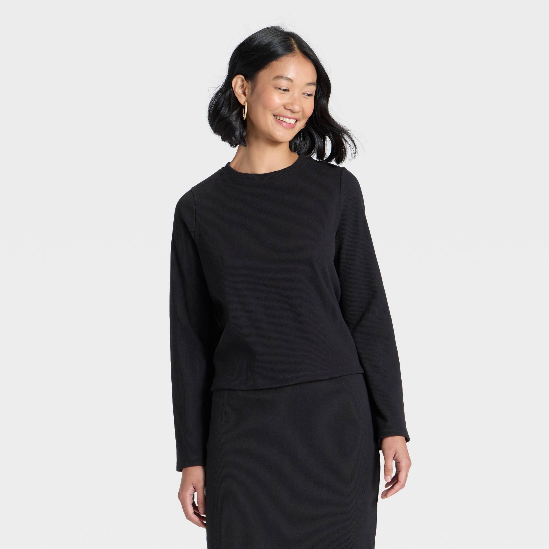 Women's Long Sleeve Brushed Ribbed Boxy T-Shirt - A New Day™