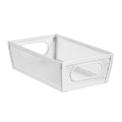 Perforated Metal Storage Bin with Handles - Set of 2 - Matte White