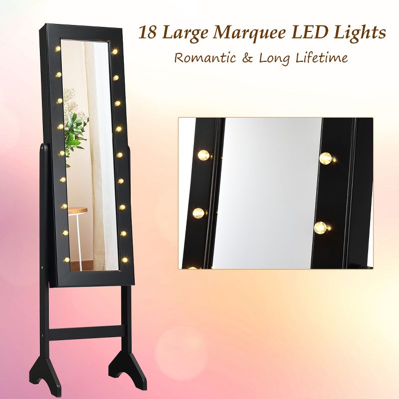 Costway Mirrored Jewelry Cabinet Organizer 18 LED lights White Brown Black, 5 of 9