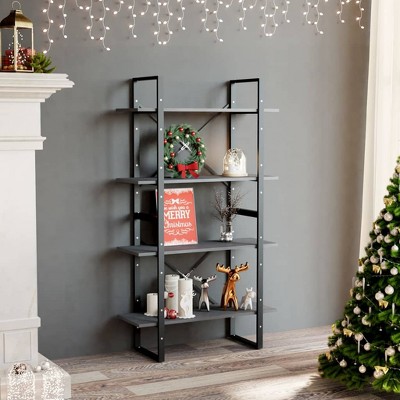 vidaXL 4-Tier Book Cabinet Gray 31.5 in.x11.8 in.x55.1 in. Solid Pine Wood