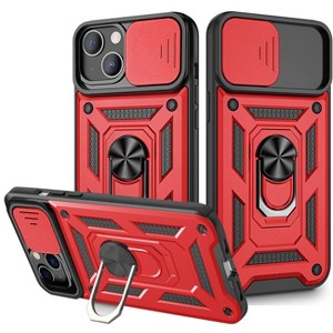 Reiko Kickstand Ring Holder with Slide Camera Cover TPU Magnetic Car Mount for Apple iPhone 13 in Red - 1 of 4
