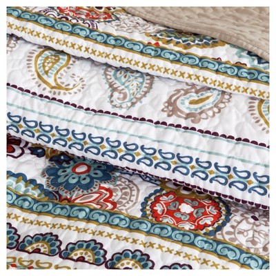 Blue Twin Reversible Microfiber Quilt Set with Decorative Pillows