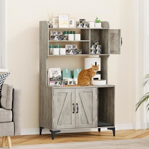 Hidden Cat Litter Box Furniture with Storage Shelves & Doors, Large Cat Washroom Cabinet - 1 of 4