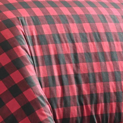 King Red and Black Cotton Plaid Duvet Cover Set